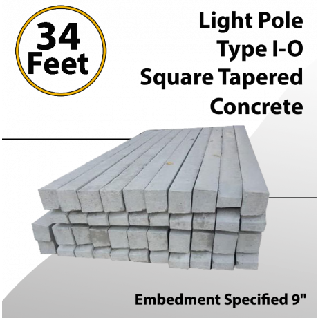Light Pole 34Ft OAL 25Ft AG Type I-O Square Tapered Concrete