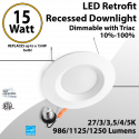 Recessed Downlight Retrofit -Wet Location- 6" 15W 1200Lm CCT Tunable