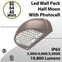 LED Wall Pack Light Half Moon 80W 64W 40W 10800Lm CCT 30K 40K 50K