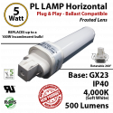5W PL LED lamp 500 Lumens 4000K Horizontal Ballast compatible GX23 IP40 UL.