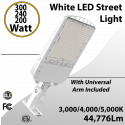White LED Street Light 300/240/200W 3/4/5K W/ Universal Arm Included