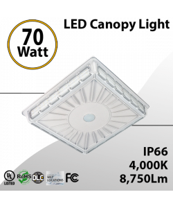 White LED Parking Garage Canopy Light 4000K 70W