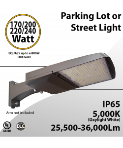 LED Street Light 170/200/220/240W up to 36000Lm 5000K UL IP65 DLC