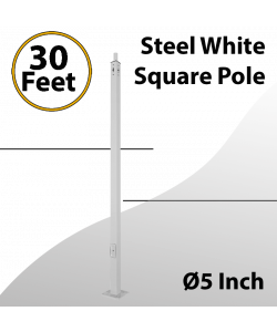 Steel White Square Pole 30 Foot - 5 Inch 11G